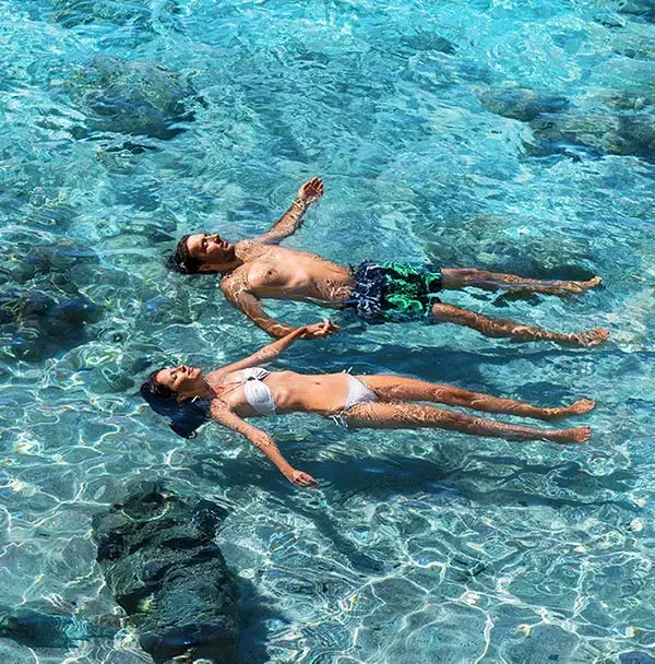 swimming in the caribbean tourquise water